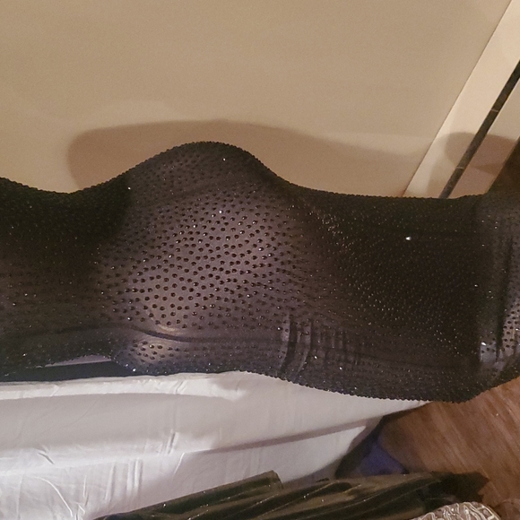 SOLD New Fashion Nova Studded Rhinestone Black Sheer Mesh Glo Up Dress Sold Out - Picture 6 of 7